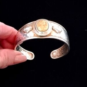 Italian Sterling Silver 14k Gold Hammered Cuff Bracelet.